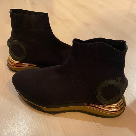 Ferragamo Gardena High Top Black Metallic Sneakers - Picture 4 of 11